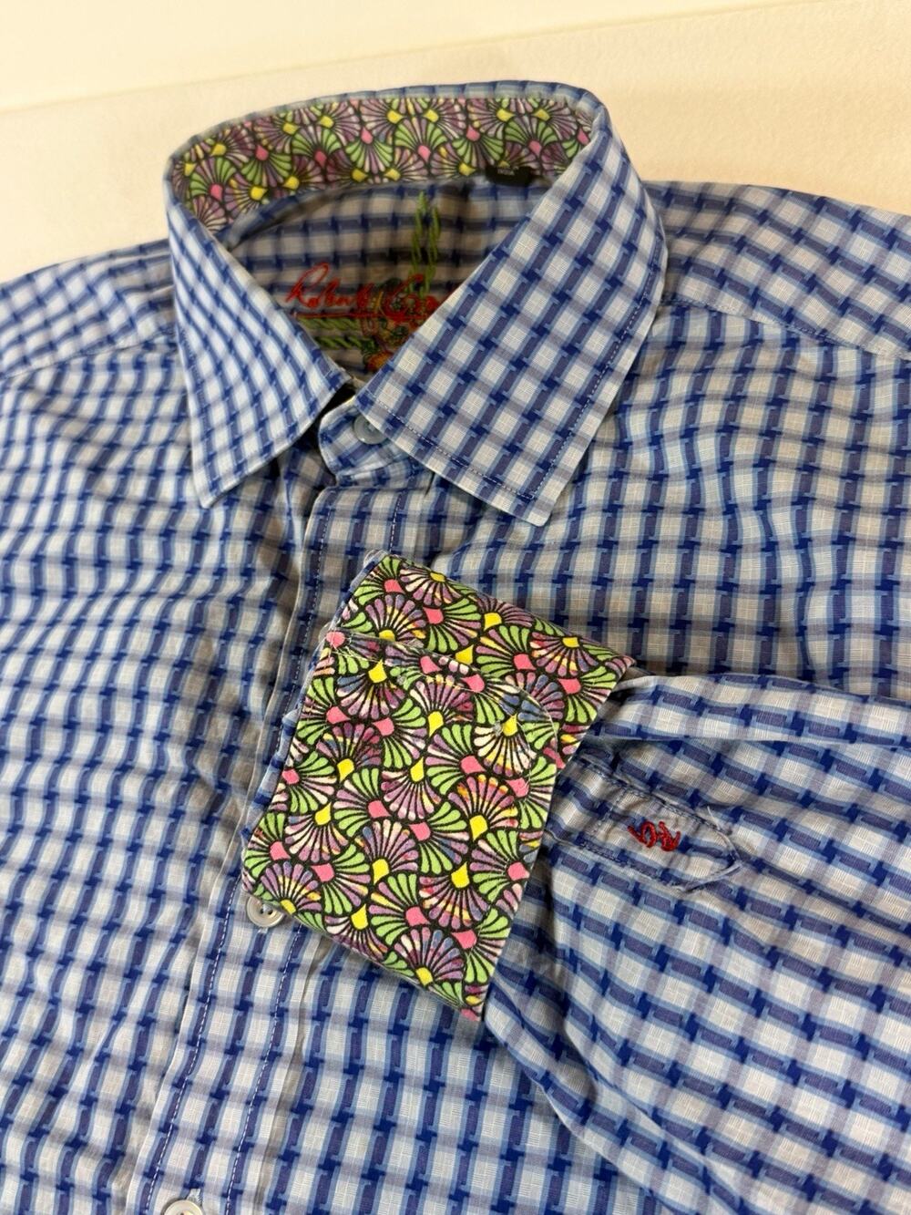 Robert Graham Men’s XL Blue Check Contrast Cuff Shirt